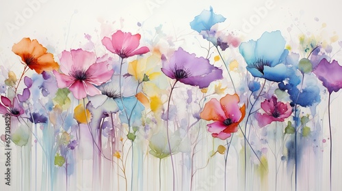  a painting of colorful flowers on a white background with watercolors.  generative ai © Anna