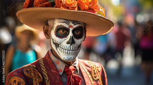 Mexican man wears skull makeup to attend Day of the Dead event