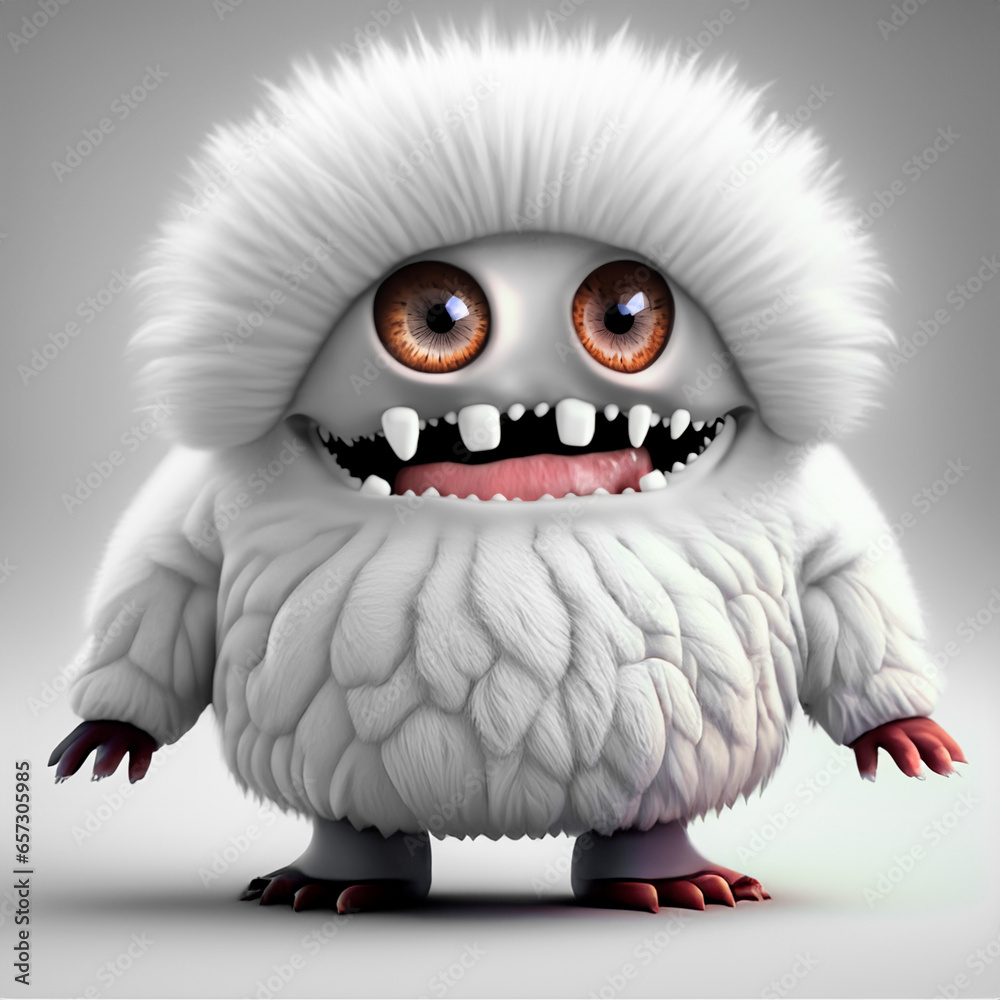 White Furry Monster - obrazy, fototapety, plakaty 