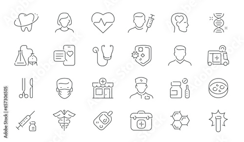 Set of Healthcare and Medical line icons. Hospital concept outline symbols collection for web application