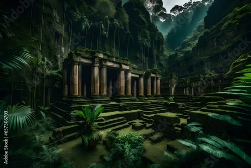 Ancient ruins in a lush jungle