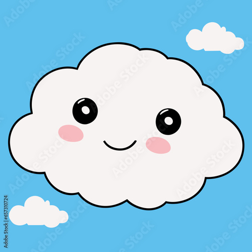 Kawaii Sky Cloud with Cute Face Vector