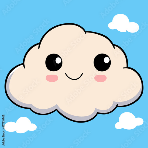 Cute Kawaii Cloud Icon with Smiling Face