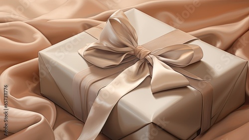 gift wrapping using a square cloth. a gift elegantly wrapped in a solid color cloth, tied with a simple knot or bow.