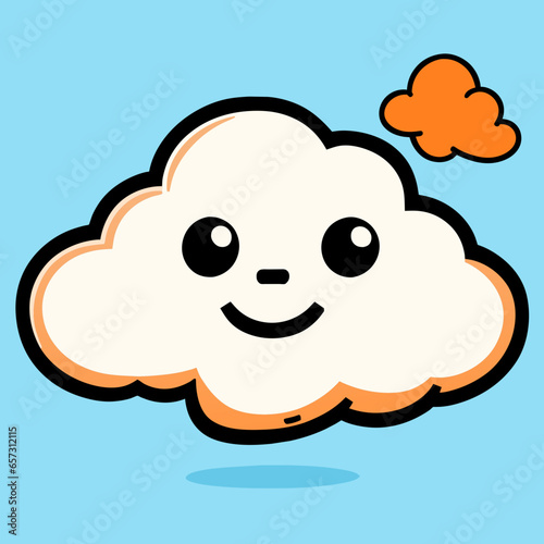 Smiling Cartoon Cloud with Rosy Cheeks on Light Blue Background