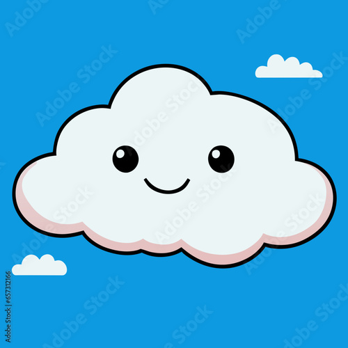 Smiling Cartoon Cloud with Rosy Cheeks on Light Blue Background