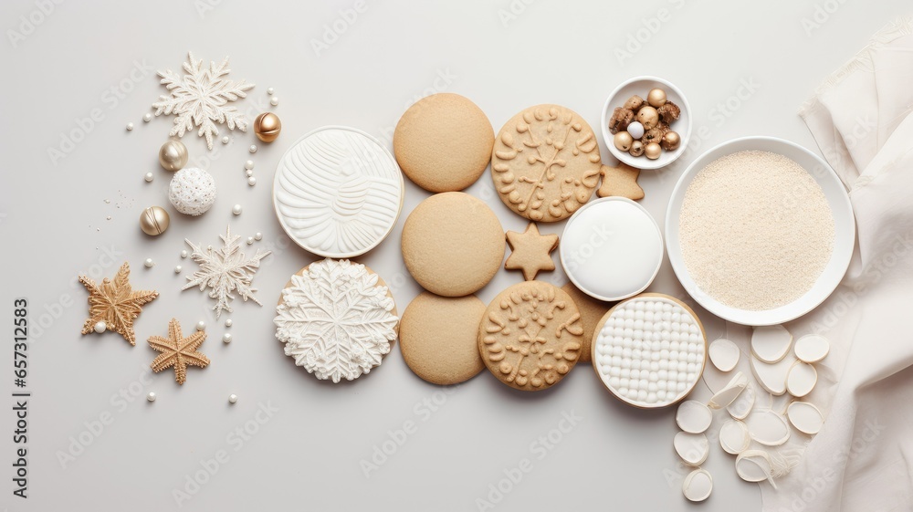 a set of gingerbread cookies in patterns on a plain white background. the details of the icing decorations and the uniformity of the layout. a set of gingerbread cookies in patterns on a plain white background. the details of the icing decorations and the uniformity of the layout.