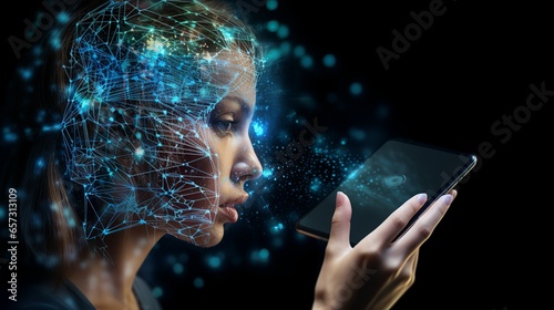 imagen abstracta mujer fusionada con inteligencia artificial, transhumanismo, imagen generativa photo