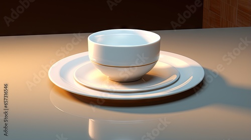  a white cup and saucer on a plate on a table. generative ai