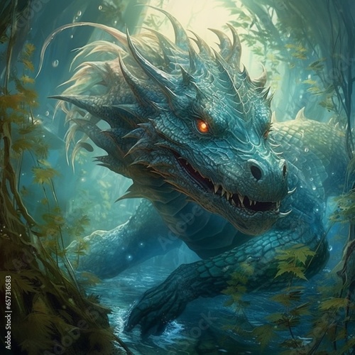 Beautiful fantasy water dragon elemental animal photography image AI generated art © Biplob