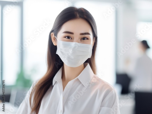 Woman Wearing Face Mask At Office