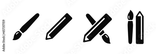 Paint brush and pencil vector icon set