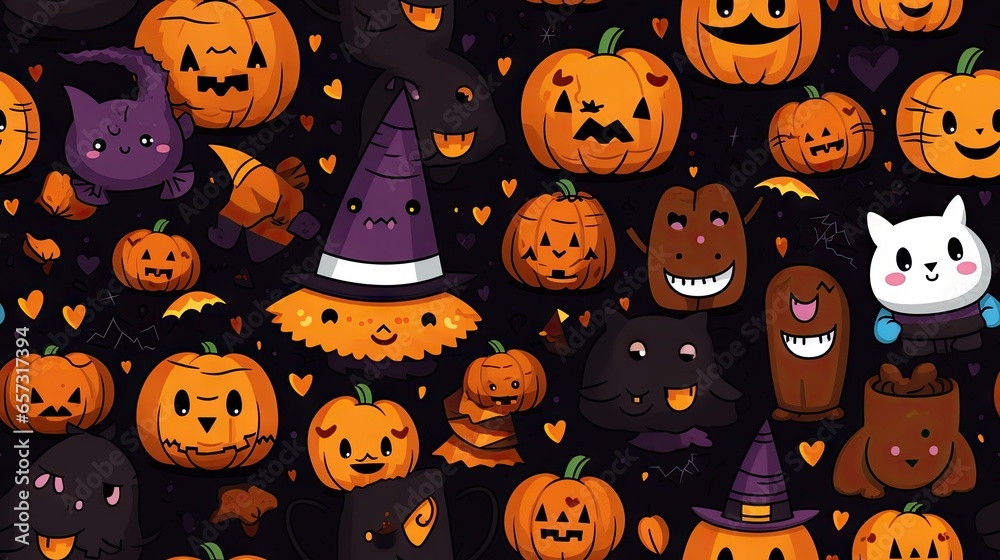 a group of pumpkins with cats and cats on them. generative ai a group of pumpkins with cats and cats on them. generative ai