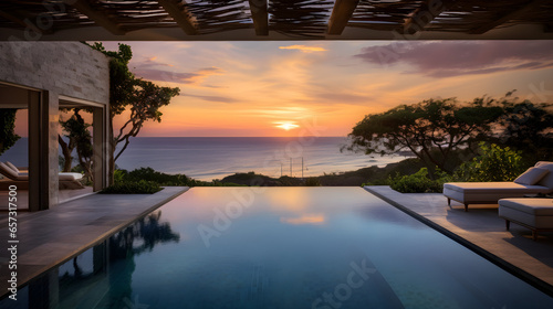 view of the Sea through the infinity pool , villa luxury © petrrgoskov