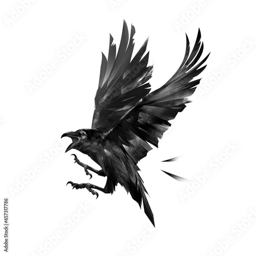 painted raven bird on a white background