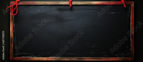 Black detective board with red thread connecting blank paper With copyspace for text