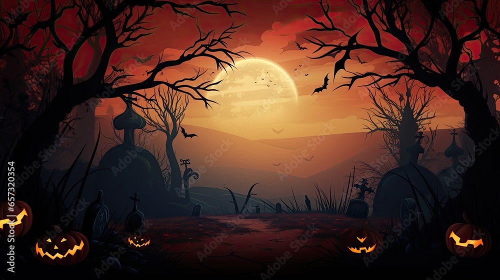 halloween cemetery background with pumpkins