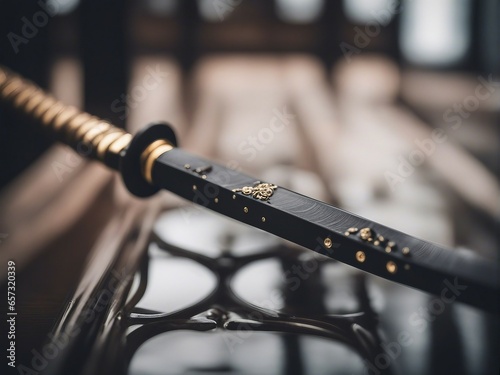 close-up view of samurai sword with details photo