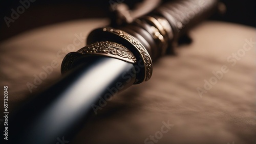 close-up view of samurai sword with details photo