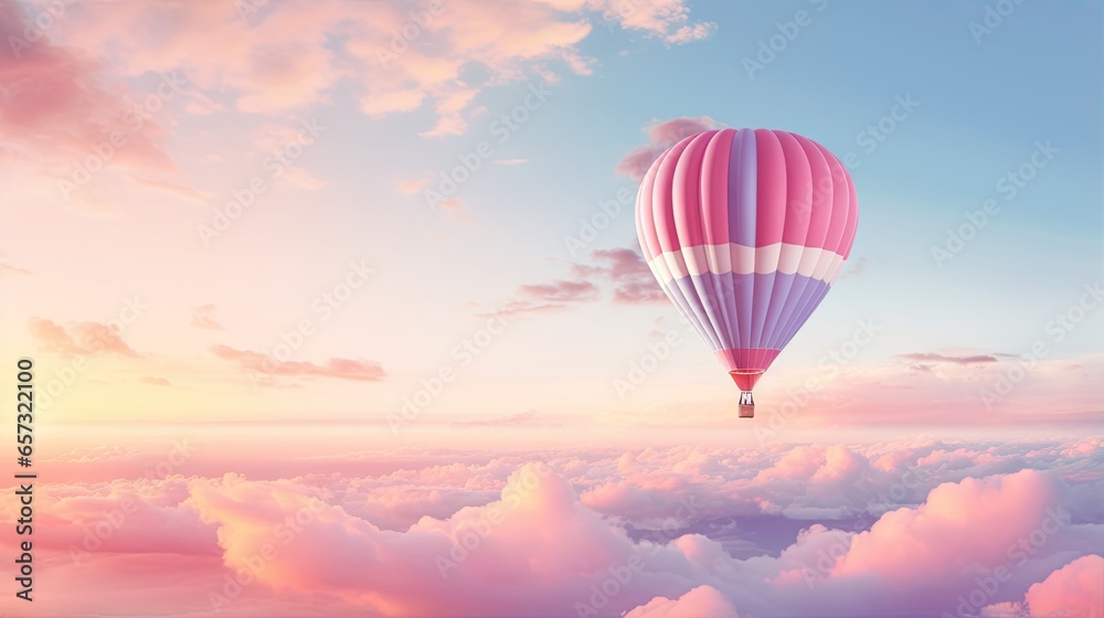 Fototapeta premium a hot air balloon flying in the sky above the clouds. generative ai