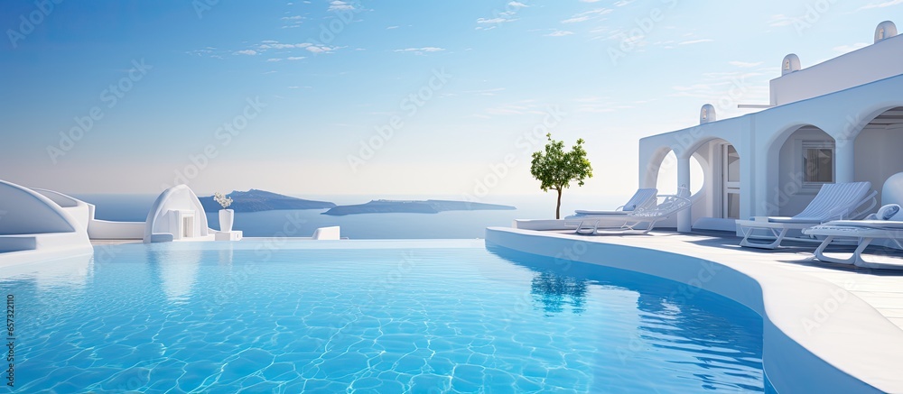 Luxurious pool with sea view Santorini island Greece - obrazy, fototapety, plakaty 