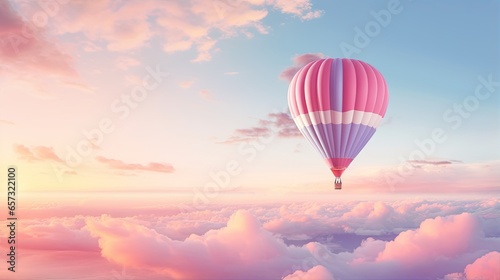  a hot air balloon flying in the sky above the clouds.  generative ai