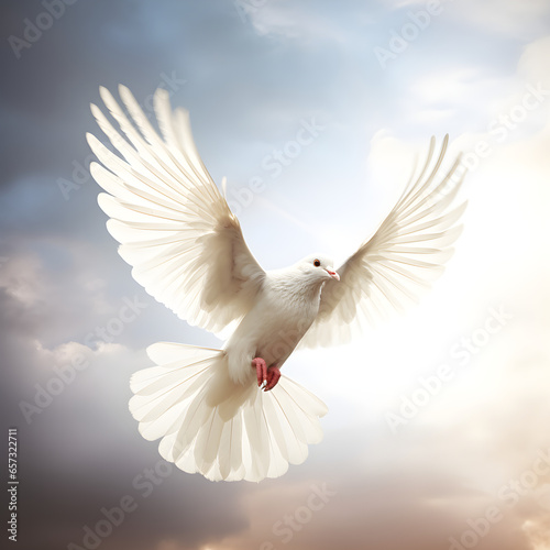 white dove flying in the sky Generative AI © Adnan