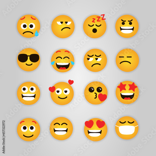 Big set of emoticon smile icons. Cartoon emoji set. Vector emoticon set Free Vector