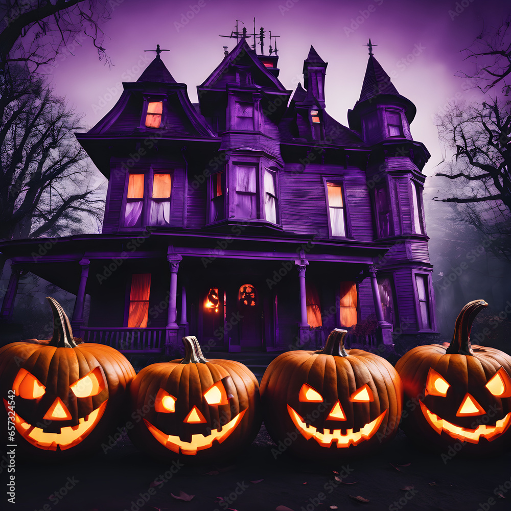 halloween background with pumpkin and house halloween background with pumpkin and house