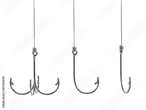 Fishing hooks isolated on transparent background. 3D illustration