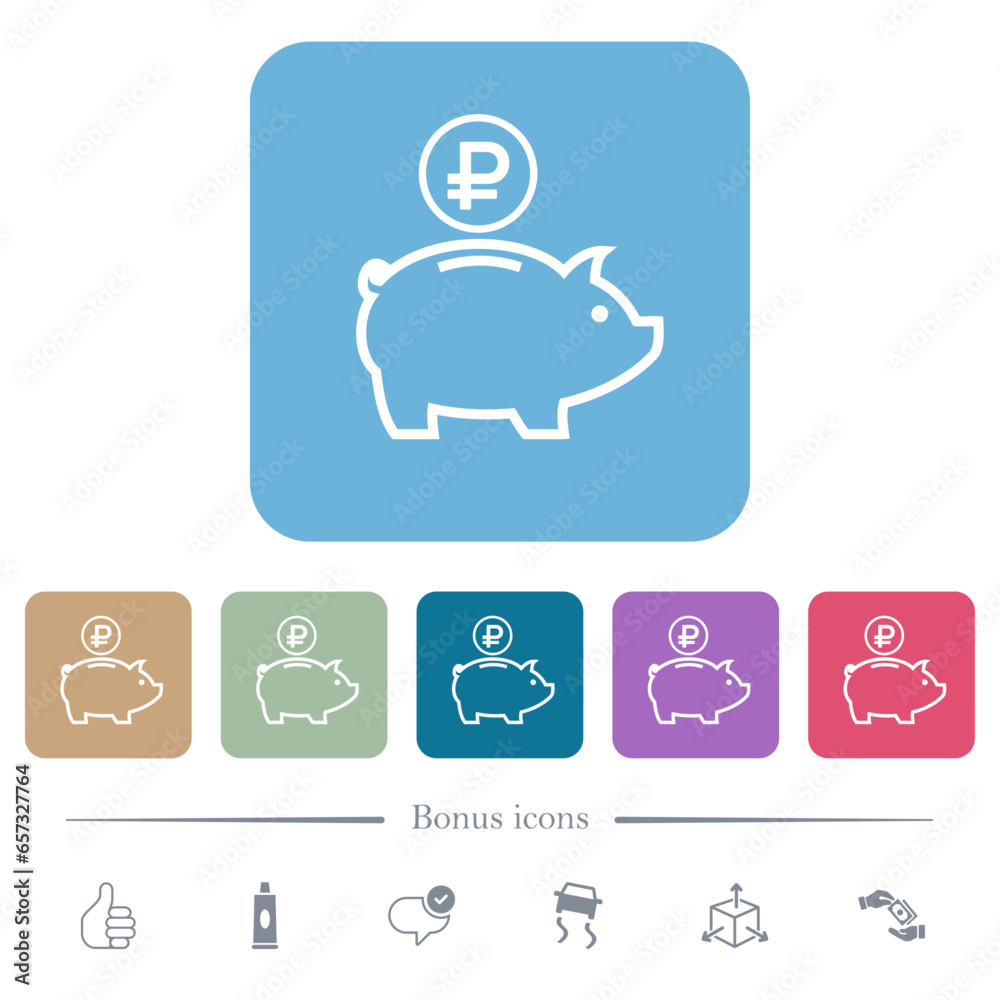 Ruble piggy bank flat icons on color rounded square backgrounds Ruble piggy bank flat icons on color rounded square backgrounds