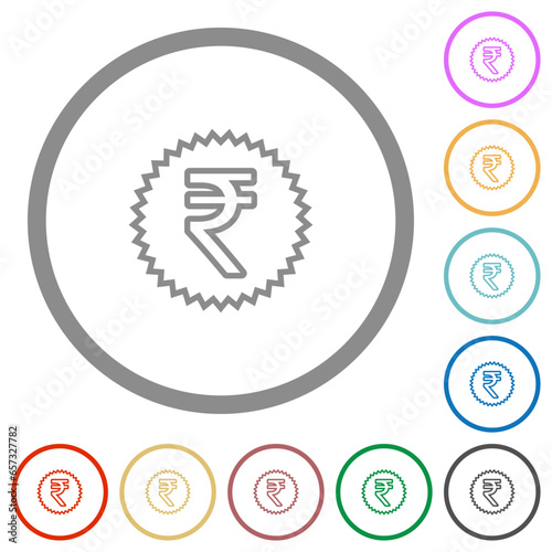 Indian Rupee sticker outline flat icons with outlines