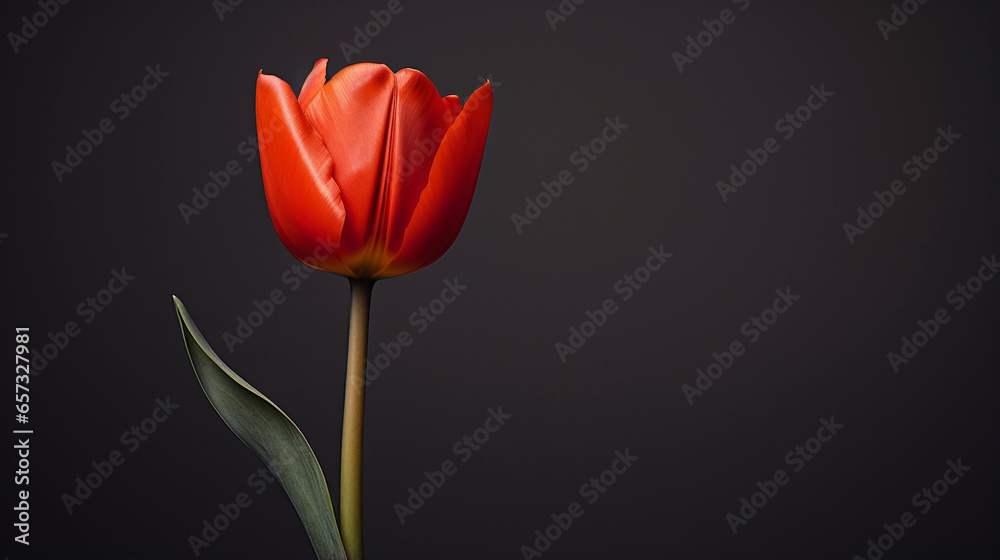 Solitary Vibrant Tulip Blossoming in Monochrome Serenity Solitary Vibrant Tulip Blossoming in Monochrome Serenity