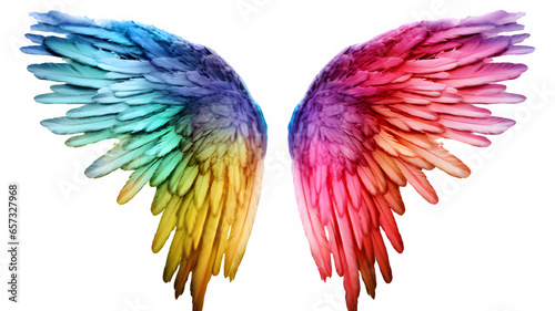 colorful angel wings ornament isolated on transparent background ,generative ai	