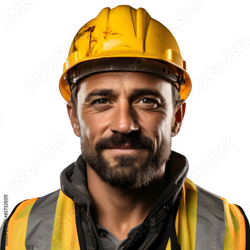 half body portrait of a construction worker in safety clothing isolated on transparent background ,generative ai