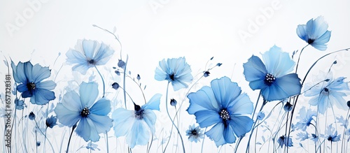 Fototapeta Naklejka Na Ścianę i Meble -  Blue flowers with paint With copyspace for text