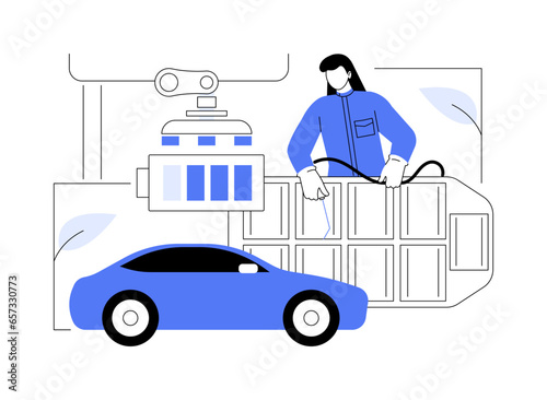 Manufacturing EV battery abstract concept vector illustration.
