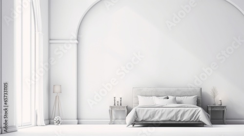 a miniature luxury bedroom infront of isolated White and light gray contrast on left side with copy space.