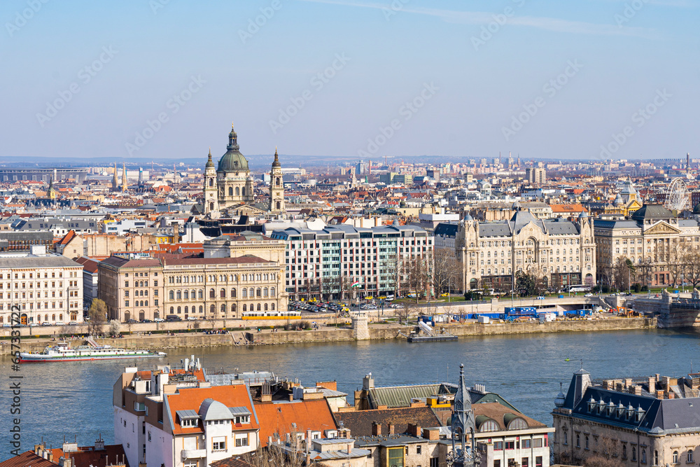 A view of the Pest side of Budapest with the Saint Stephen's Basilica and the Danube river A view of the Pest side of Budapest with the Saint Stephen's Basilica and the Danube river