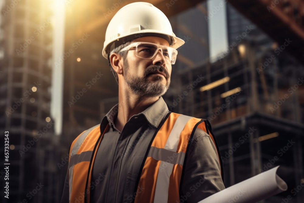 Builder concept. Real estate investment, builders businessmen, investors architects, making a plan for future construction, planning for the next time, high-rise skyscrapers, big project Builder concept. Real estate investment, builders businessmen, investors architects, making a plan for future construction, planning for the next time, high-rise skyscrapers, big project