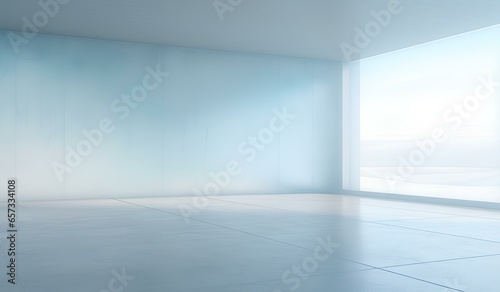 empty wall with shadow and light in a white room, in the style of over, high contrast, sky-blue and gray, minimal abstract background for product presentation. generative AI
