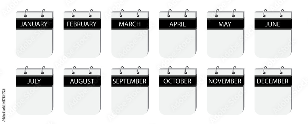 Calendar pages months vector illustration collection. Black monthly ...