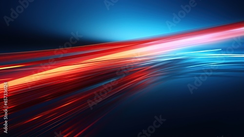 Red blue light trail isolated background. AI generated image photo
