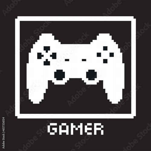 Gamer poster, play controller pixel art
