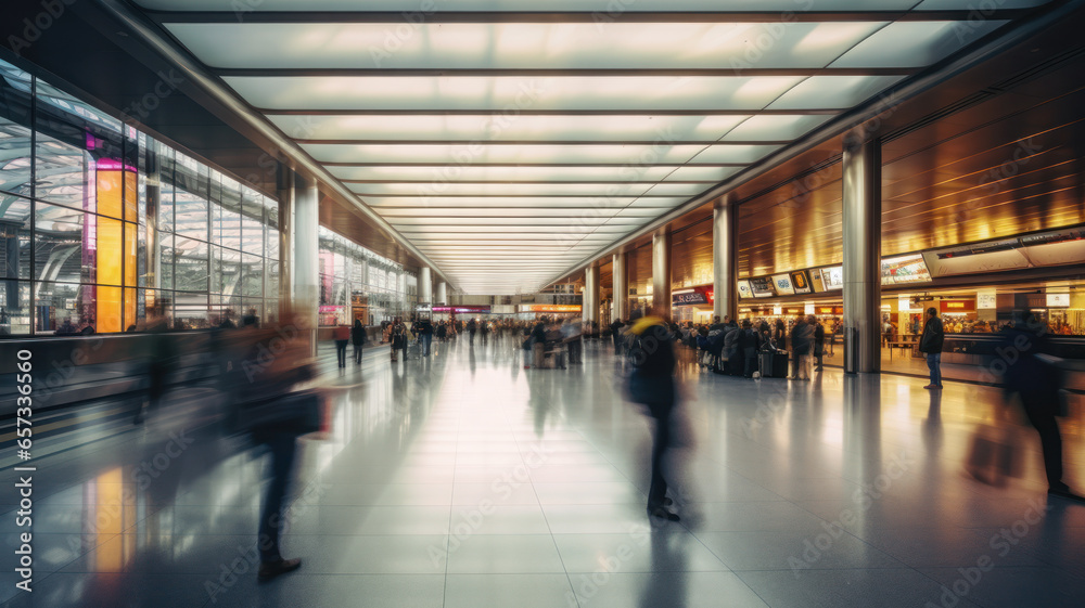 Busy Airport Terminal Long Exposure