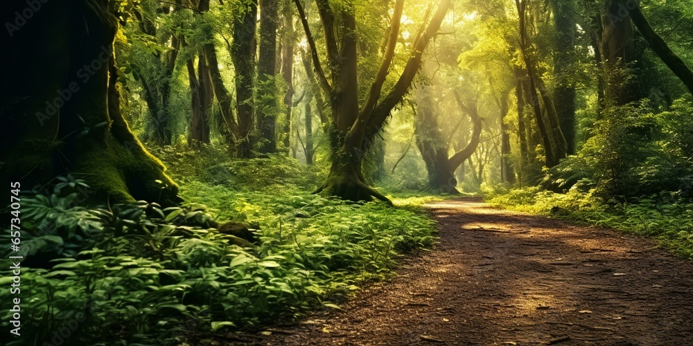 Obraz premium enchanted path through magical forest cinematic 4k