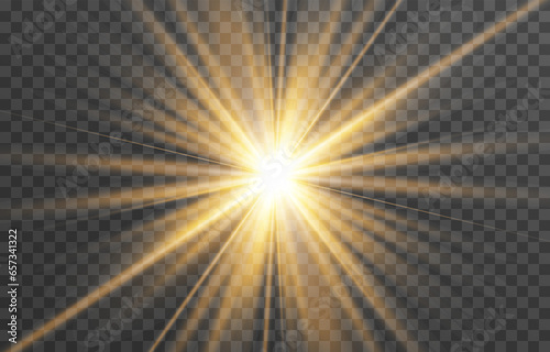Vector light on isolated transparent background. Sun, rays of light png. Magic glow, golden light png photo