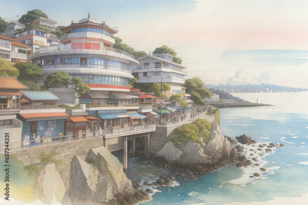 Naklejka premium 湘南の岬の建物 generative AI