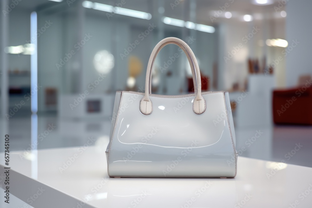 Fototapeta premium Indulge in luxury at a fashionable boutique, offering an exquisite collection of expensive designer handbags. Elegance, style, and glamour define this modern retail space, perfect for the stylish woma