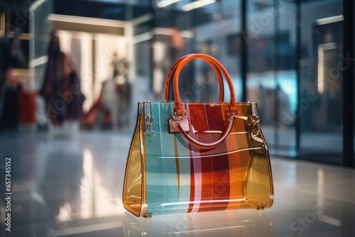 Step into a luxurious designer boutique where elegance meets style. This fashionable store showcases a collection of expensive leather handbags and accessories, perfect for the modern, stylish woman